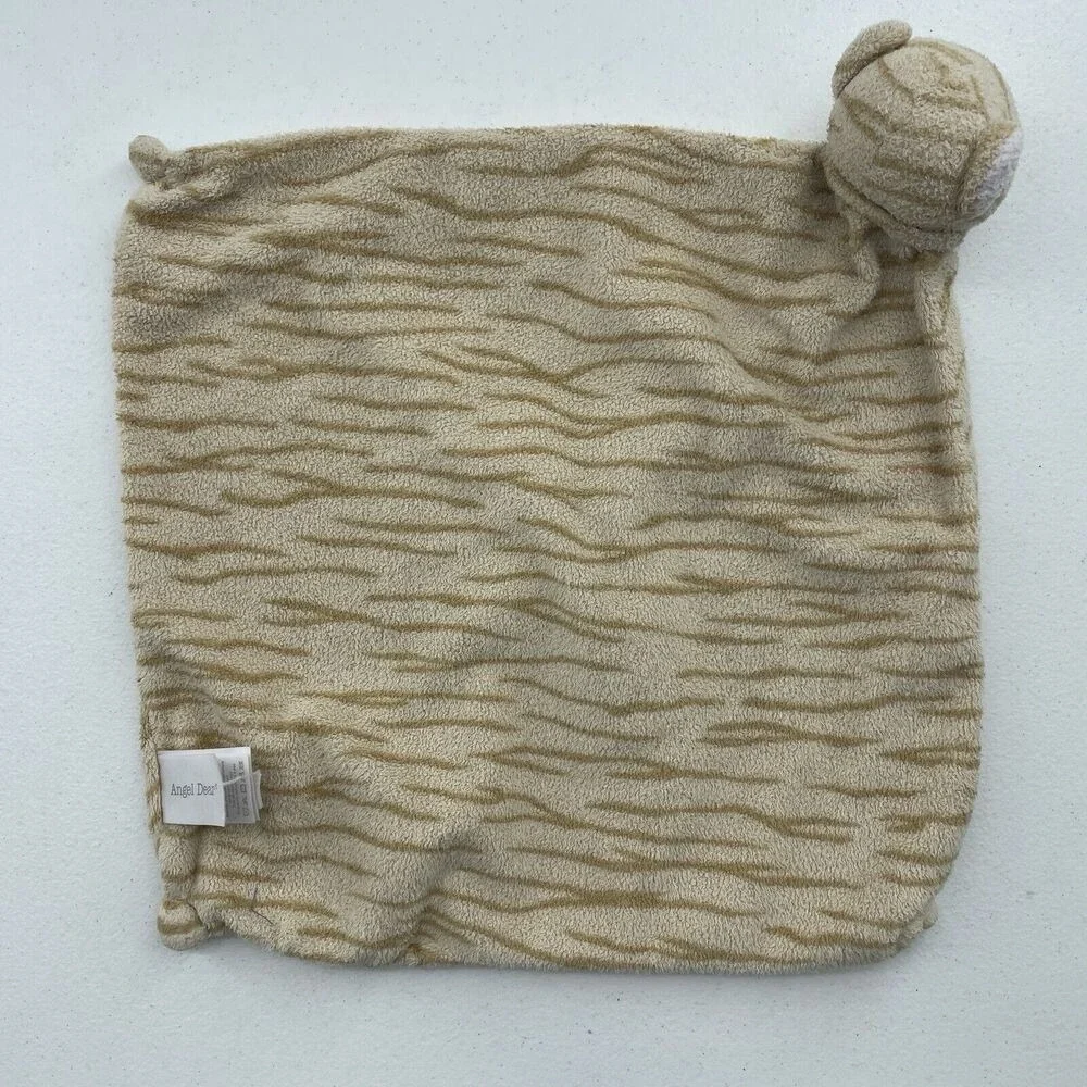 Angel Dear Lovey Baby Security Blanket Plush Beige Tan Tiger Embroidered‎ Face